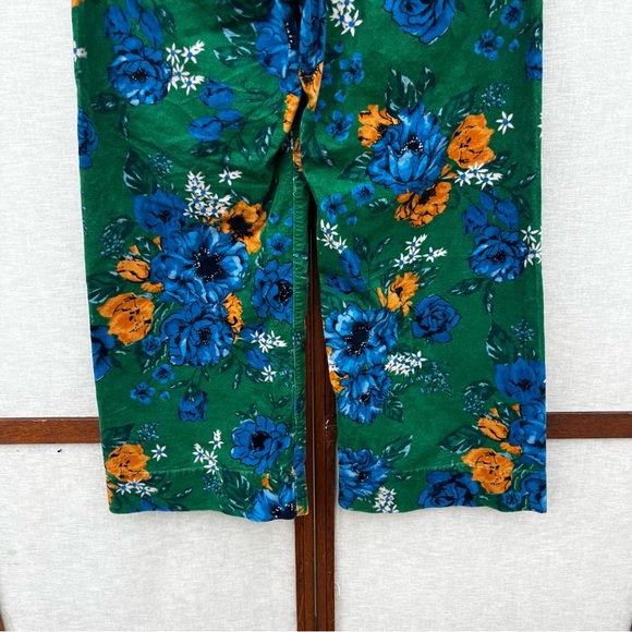 Anthropologie Maeve Colette Green Floral Velvet High-Waisted Wide-Leg Pants - 26 - Picture 9 of 13